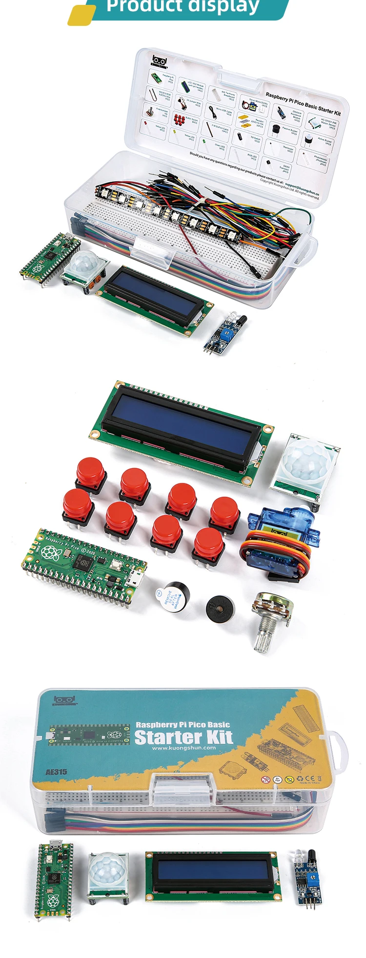 KUONGSHUN Raspberry Pi Pico Starter Kit with Breadboard I2C 1602 LCD Display Module for Raspberry Pi Pico