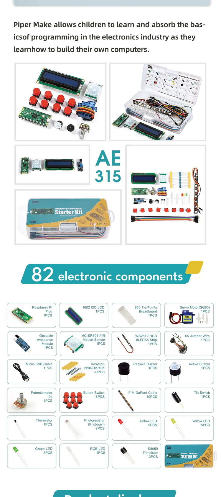 KUONGSHUN Raspberry Pi Pico Starter Kit with Breadboard I2C 1602 LCD Display Module for Raspberry Pi Pico