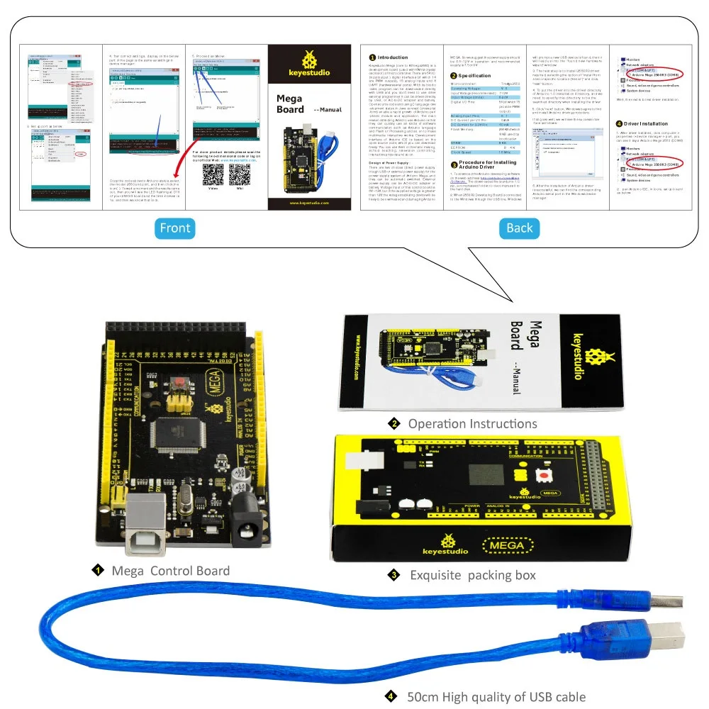 Keyestudio 2560MEGA WiFi /Plus/ Pro / Development Board+USB Cable Compatible for Arduino MEGA2560 R3 Microcontroller Boards