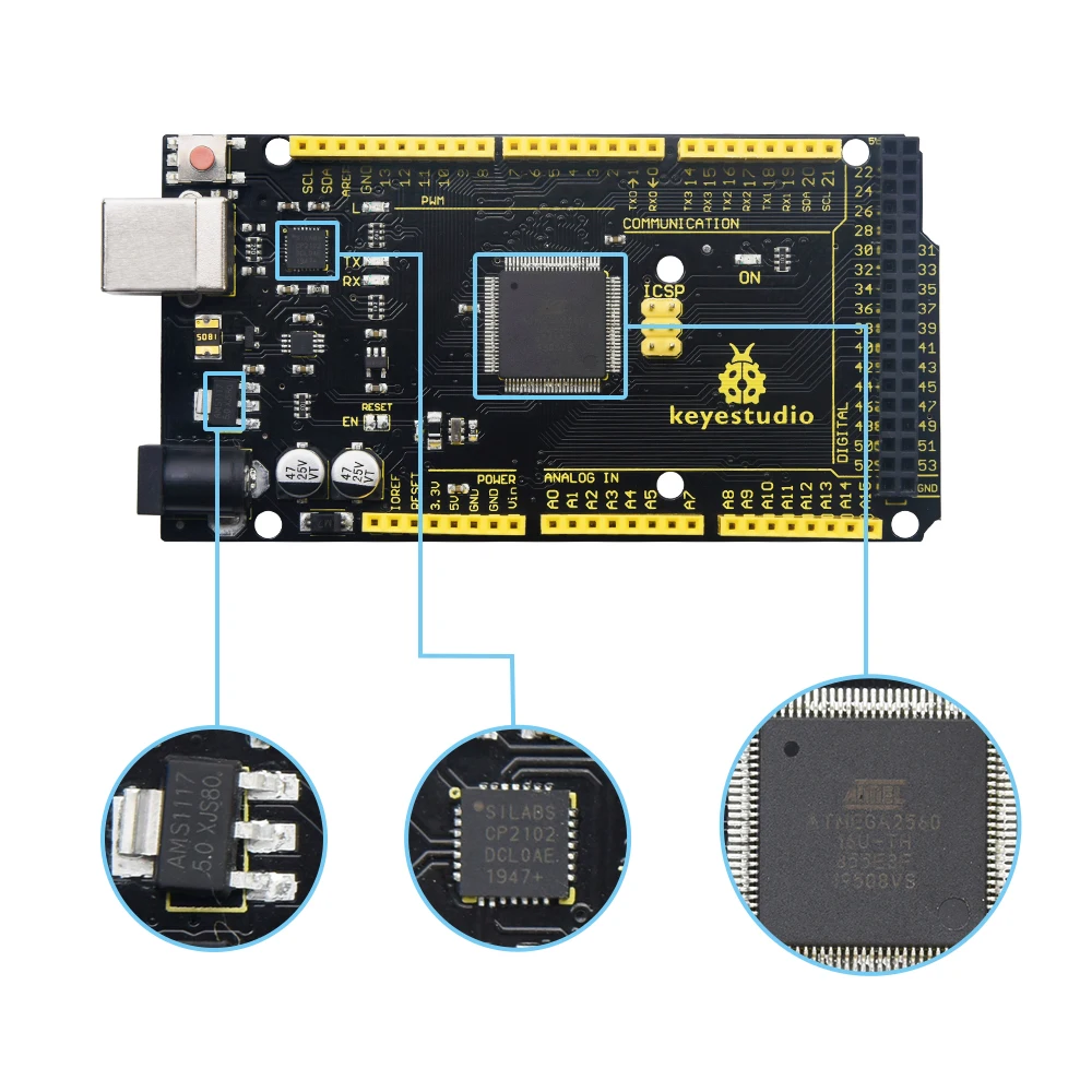 Keyestudio 2560MEGA WiFi /Plus/ Pro / Development Board+USB Cable Compatible for Arduino MEGA2560 R3 Microcontroller Boards