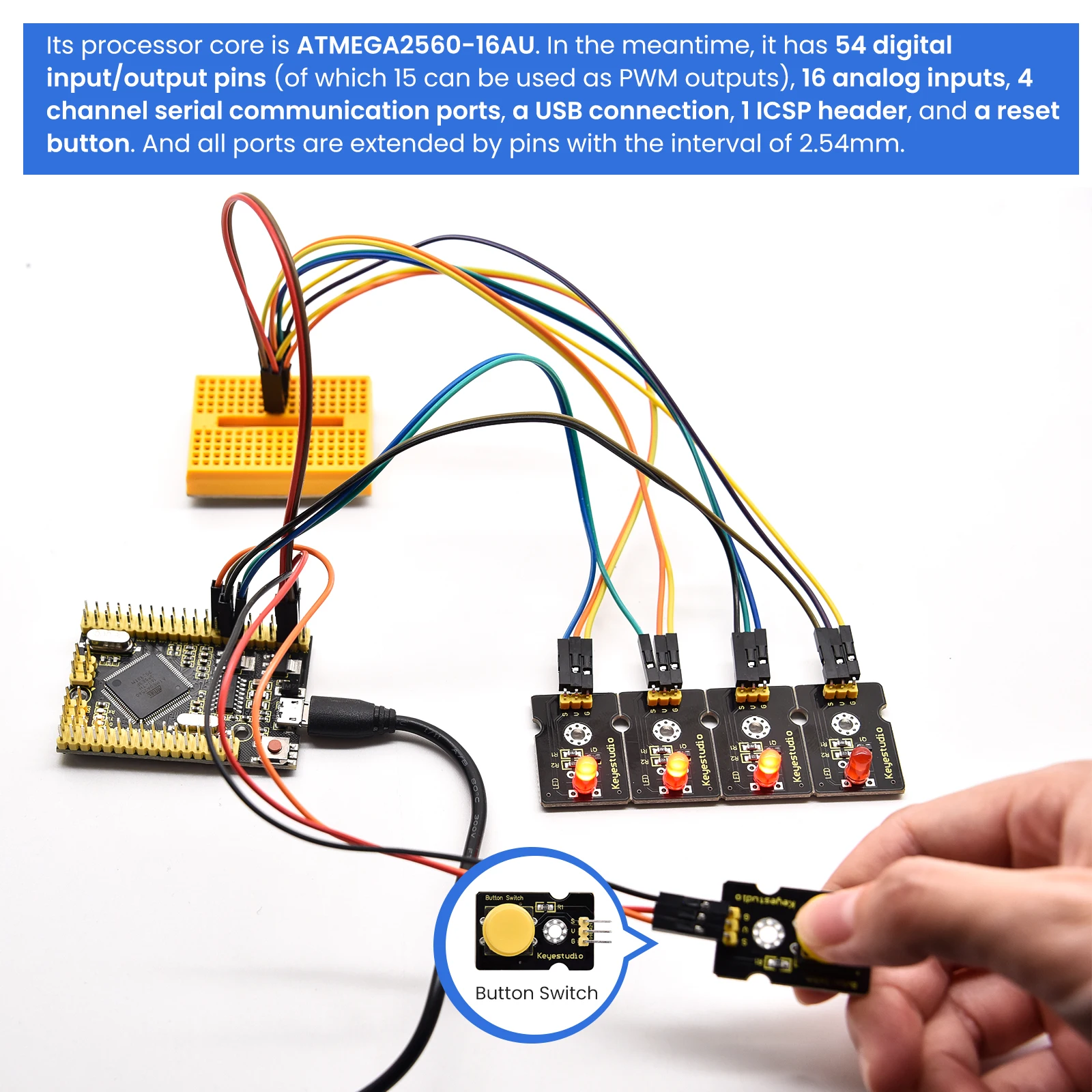 Keyestudio 2560MEGA WiFi /Plus/ Pro / Development Board+USB Cable Compatible for Arduino MEGA2560 R3 Microcontroller Boards