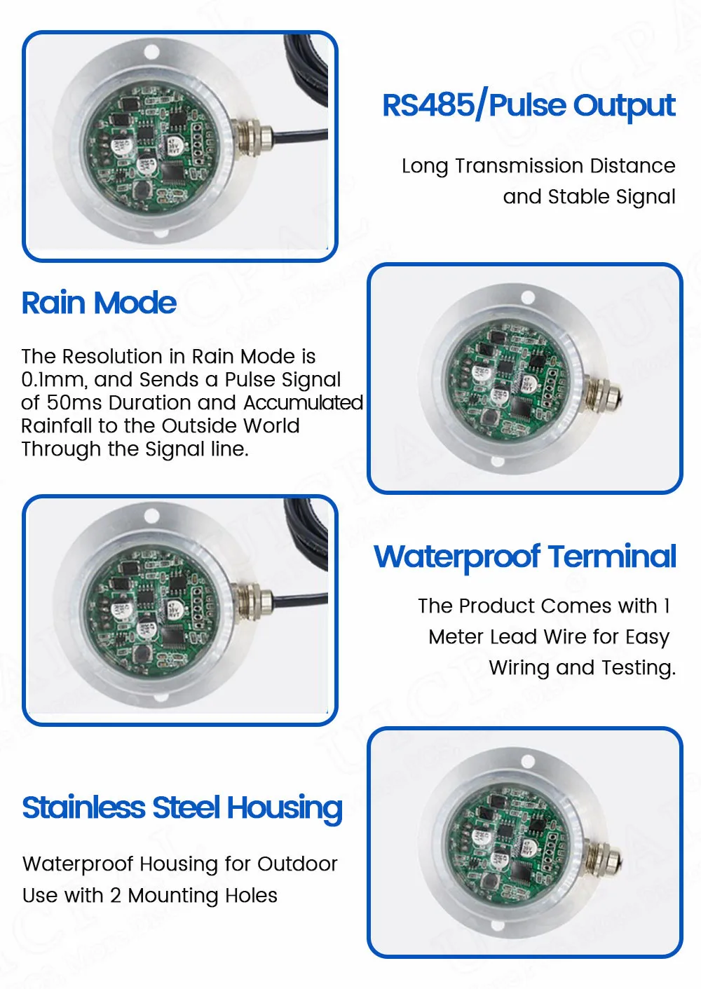 Outdoor Weather Rain Gauge Dual Channel Output RS485 Pulse Infrared Optical Rain Sensor Module 0.1MM Resolution High Precision