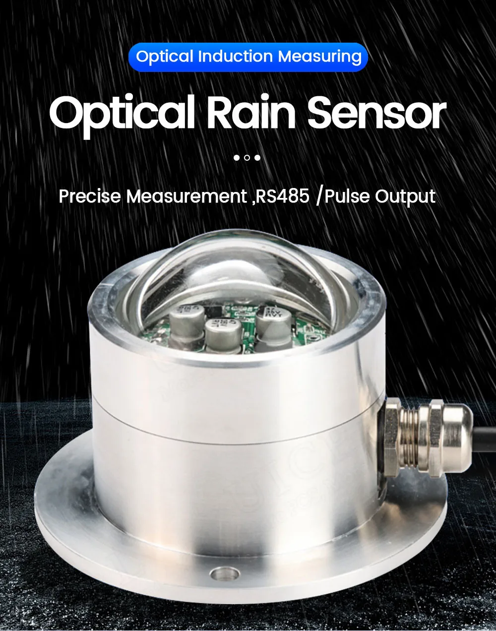 Outdoor Weather Rain Gauge Dual Channel Output RS485 Pulse Infrared Optical Rain Sensor Module 0.1MM Resolution High Precision