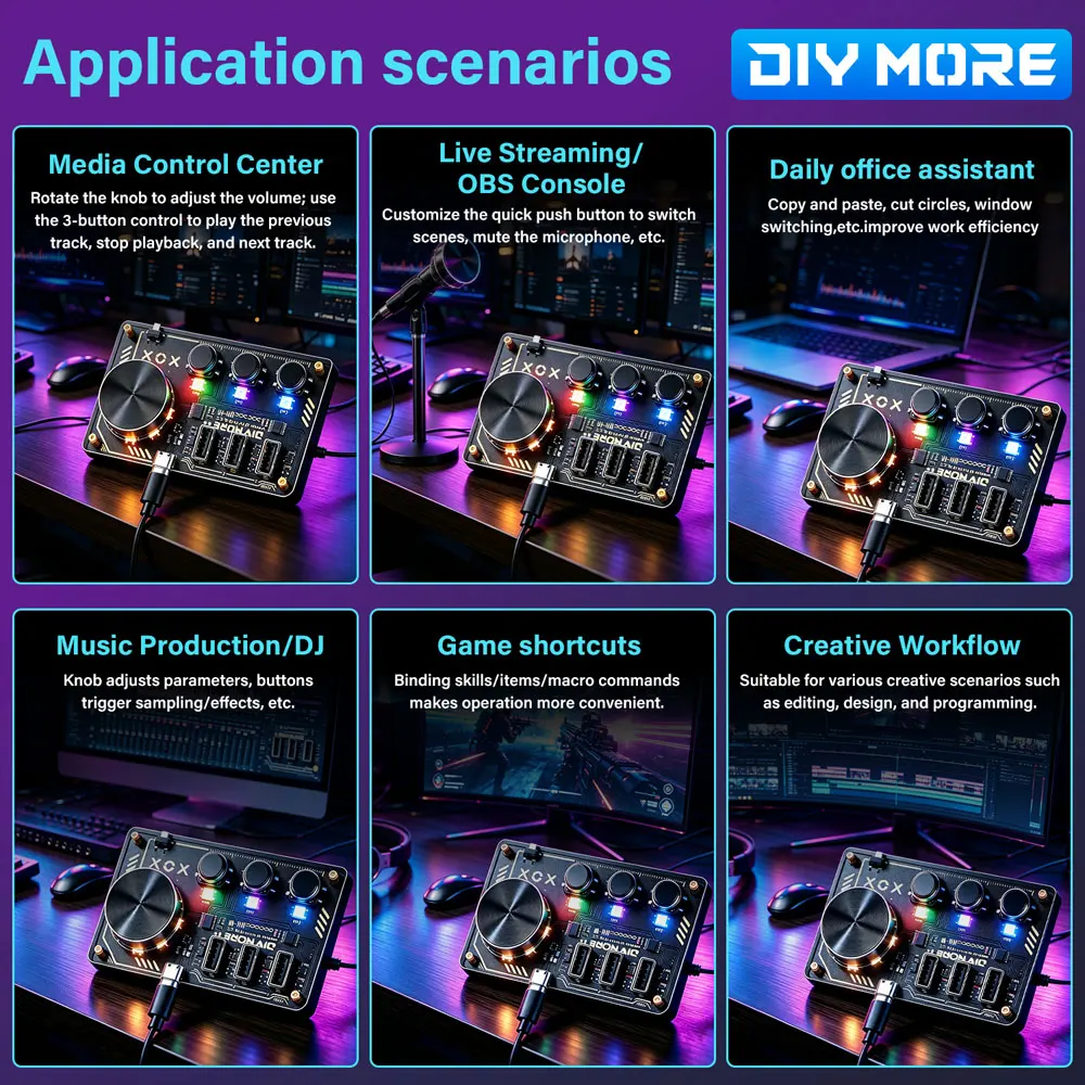 DC 5V Diymore Hub Dm-H1 Hub Docking Station 3 Programmable Keys WS2812B RGB LED Lights Custom Keyboard Desktop Controller Type C