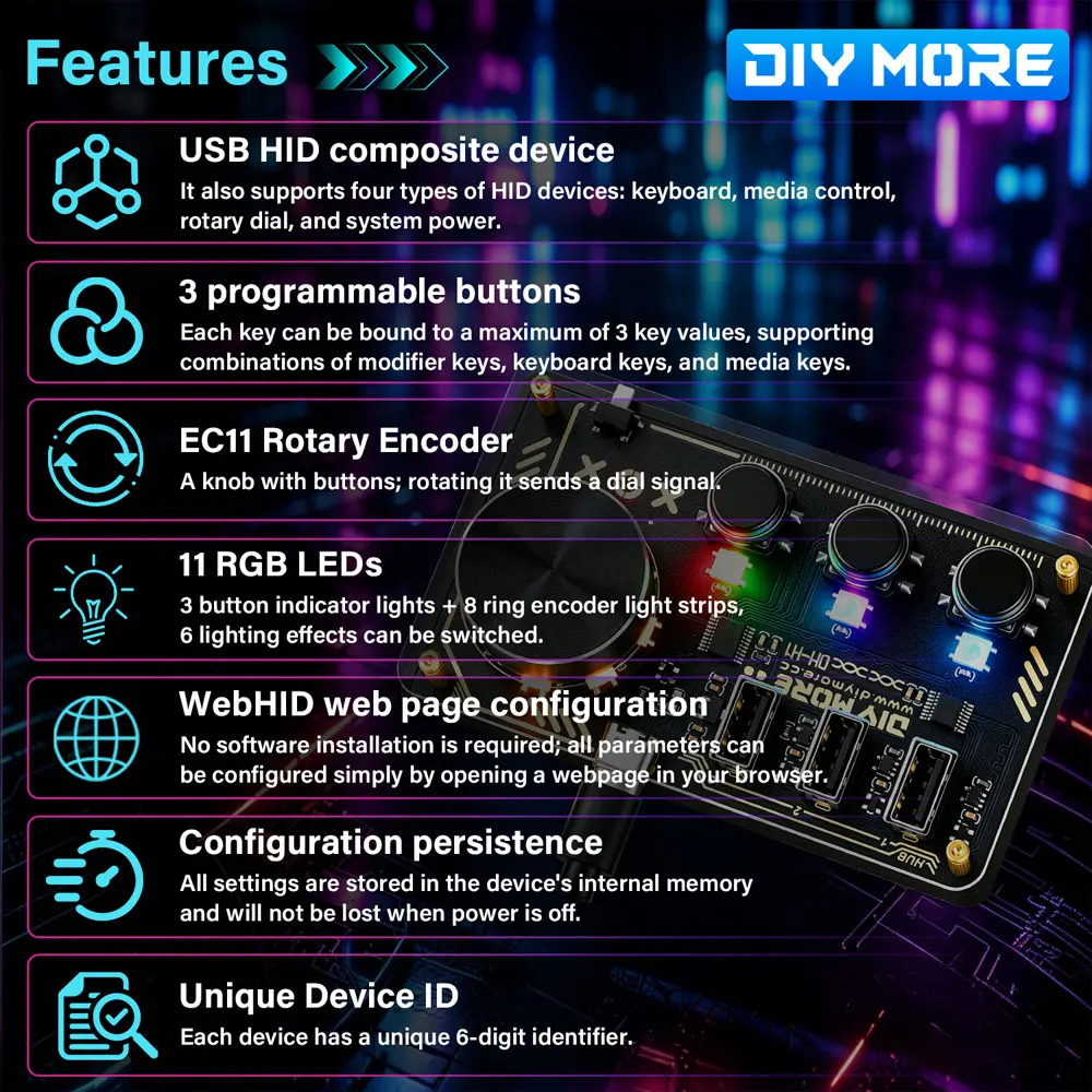 DC 5V Diymore Hub Dm-H1 Hub Docking Station 3 Programmable Keys WS2812B RGB LED Lights Custom Keyboard Desktop Controller Type C