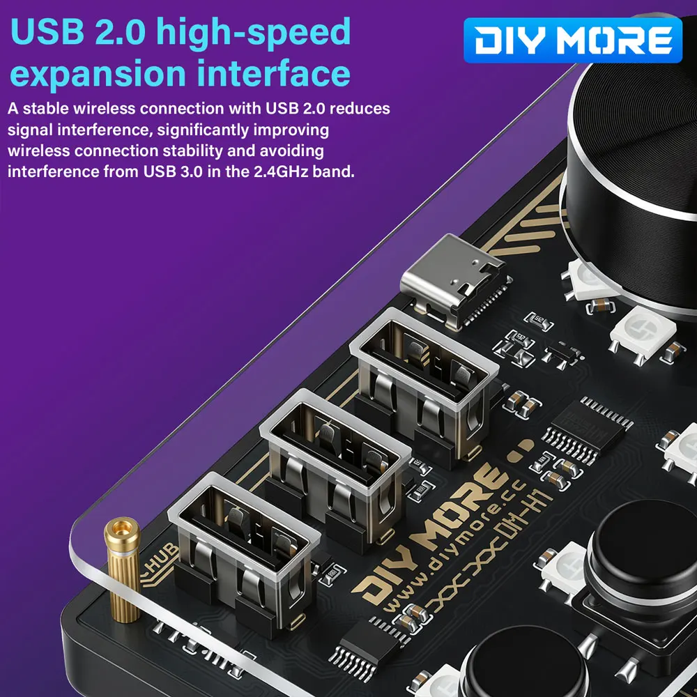 DC 5V Diymore Hub Dm-H1 Hub Docking Station 3 Programmable Keys WS2812B RGB LED Lights Custom Keyboard Desktop Controller Type C