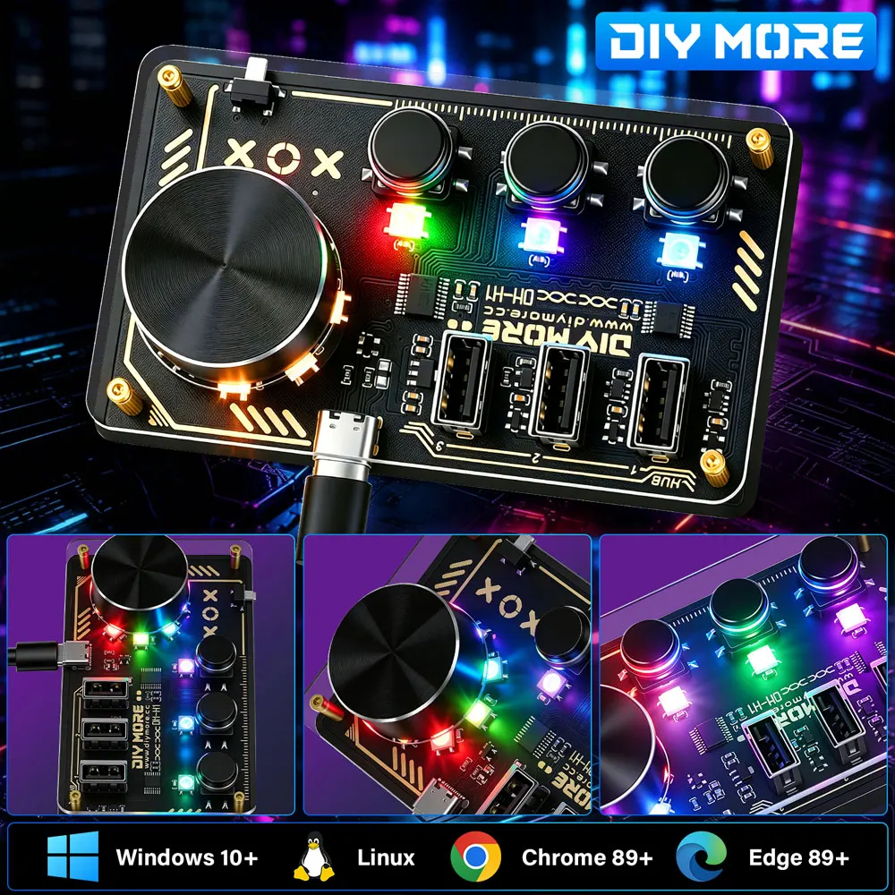 DC 5V Diymore Hub Dm-H1 Hub Docking Station 3 Programmable Keys WS2812B RGB LED Lights Custom Keyboard Desktop Controller Type C