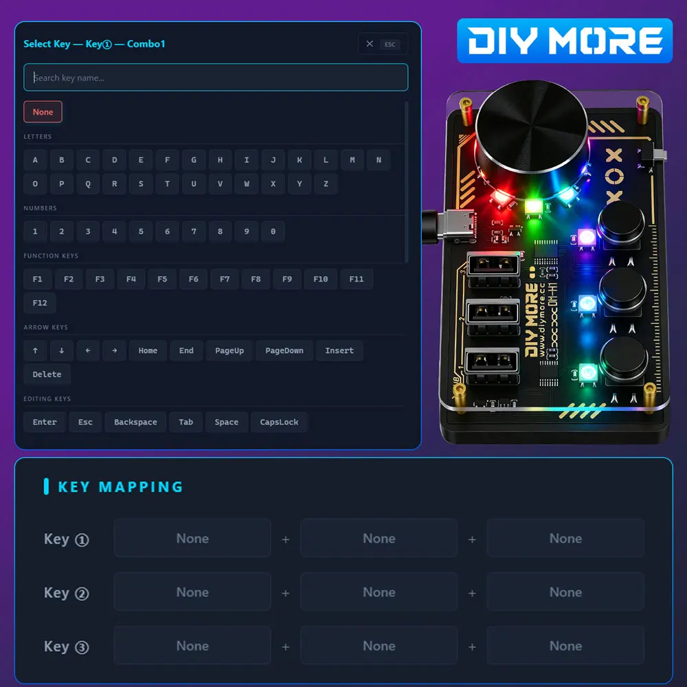 DC 5V Diymore Hub Dm-H1 Hub Docking Station 3 Programmable Keys WS2812B RGB LED Lights Custom Keyboard Desktop Controller Type C