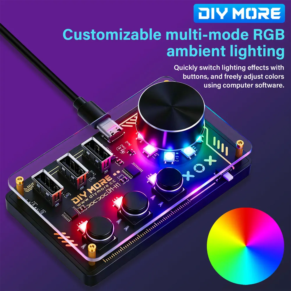 DC 5V Diymore Hub Dm-H1 Hub Docking Station 3 Programmable Keys WS2812B RGB LED Lights Custom Keyboard Desktop Controller Type C
