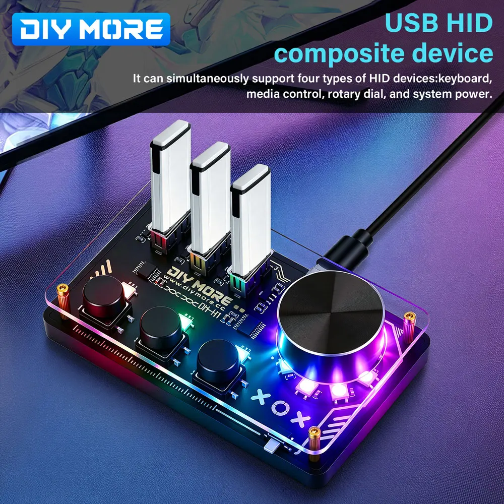 DC 5V Diymore Hub Dm-H1 Hub Docking Station 3 Programmable Keys WS2812B RGB LED Lights Custom Keyboard Desktop Controller Type C