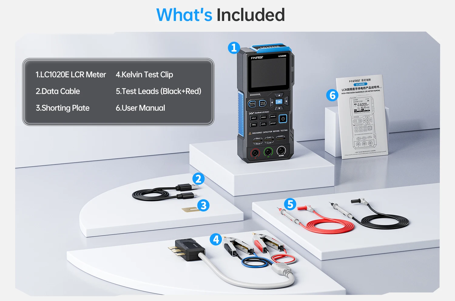 FNIRSI LC1020E High Precision Digital Bridge LCR ESR Tester Resistance Capacitance Inductance Electronic Component Measurement