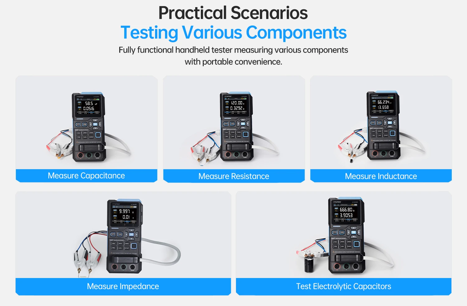 FNIRSI LC1020E High Precision Digital Bridge LCR ESR Tester Resistance Capacitance Inductance Electronic Component Measurement