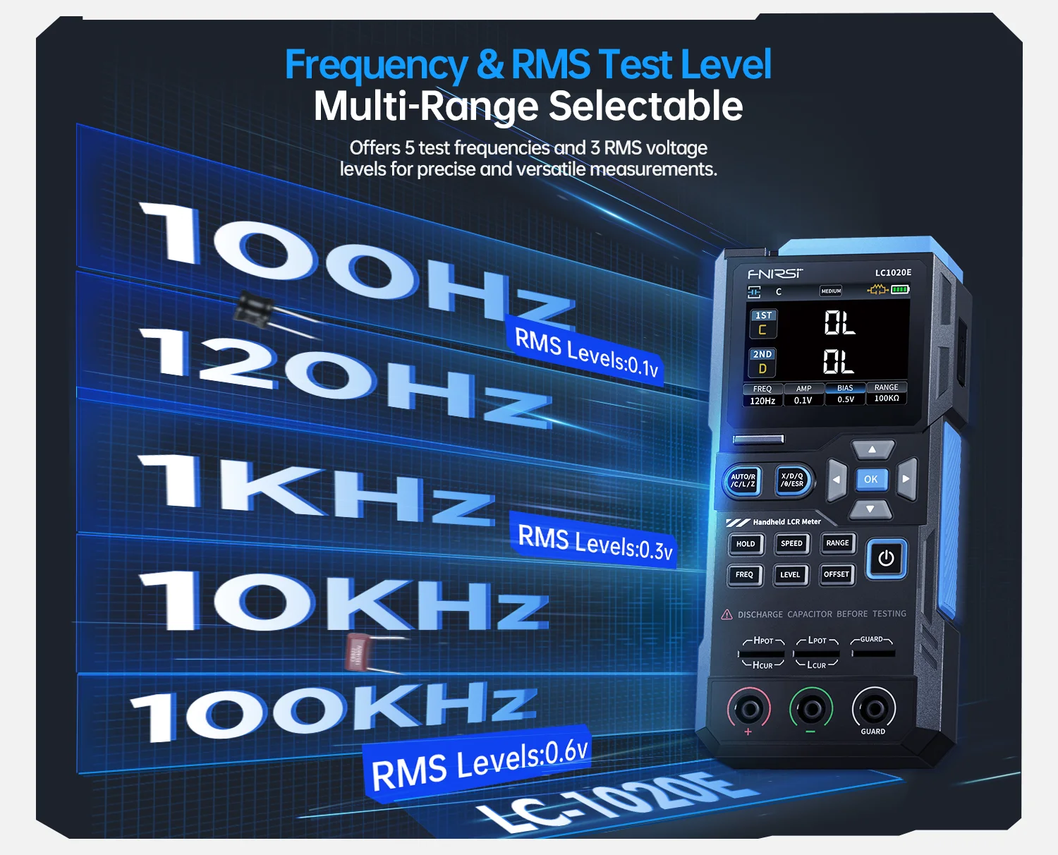 FNIRSI LC1020E High Precision Digital Bridge LCR ESR Tester Resistance Capacitance Inductance Electronic Component Measurement
