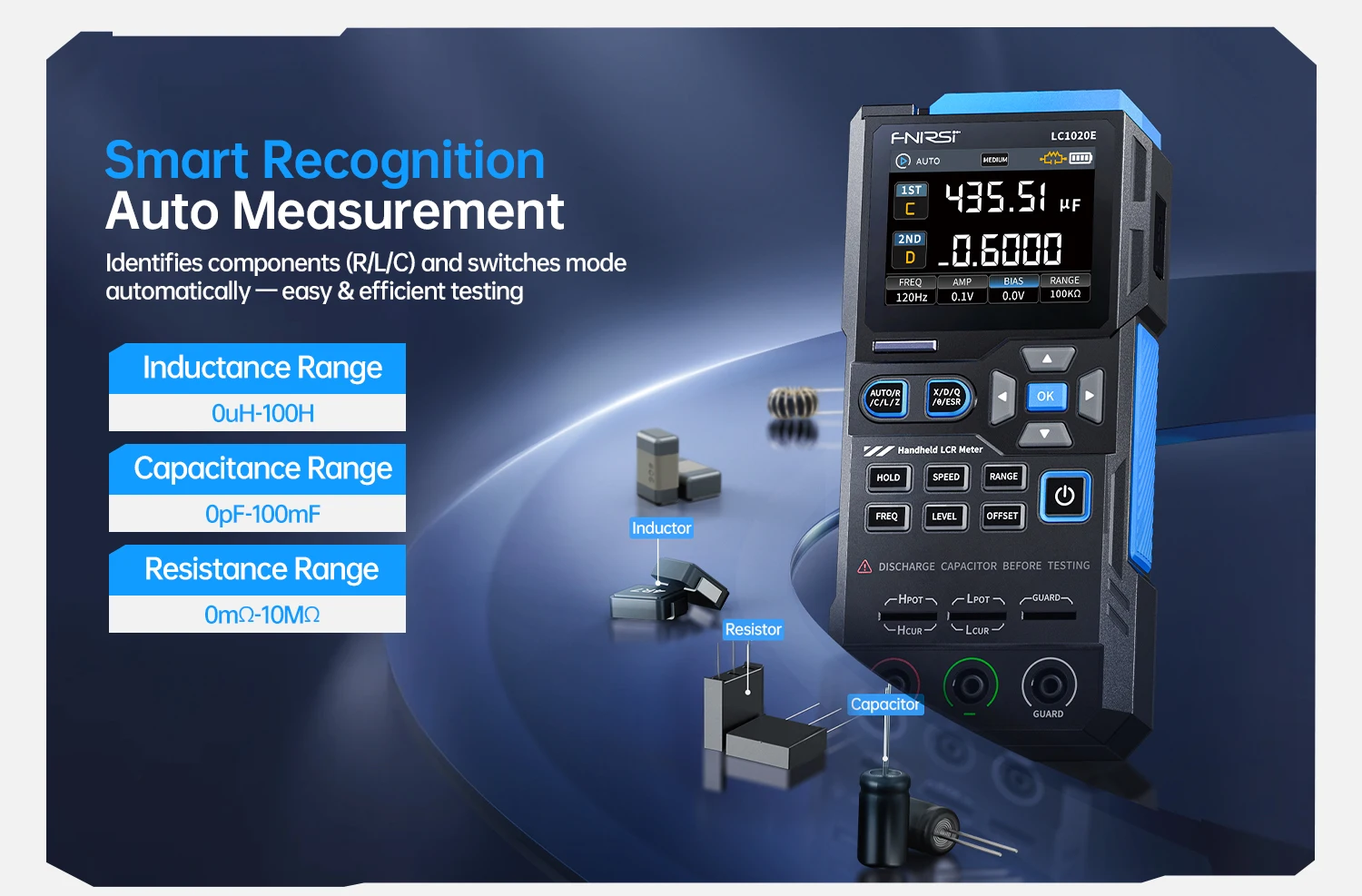 FNIRSI LC1020E High Precision Digital Bridge LCR ESR Tester Resistance Capacitance Inductance Electronic Component Measurement