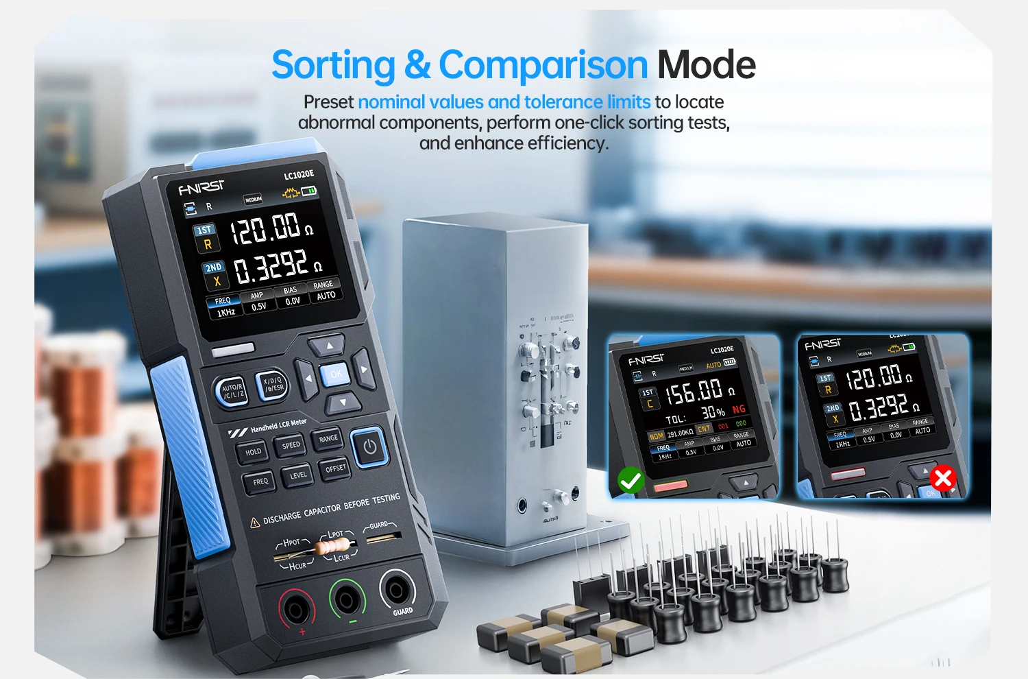 FNIRSI LC1020E High Precision Digital Bridge LCR ESR Tester Resistance Capacitance Inductance Electronic Component Measurement
