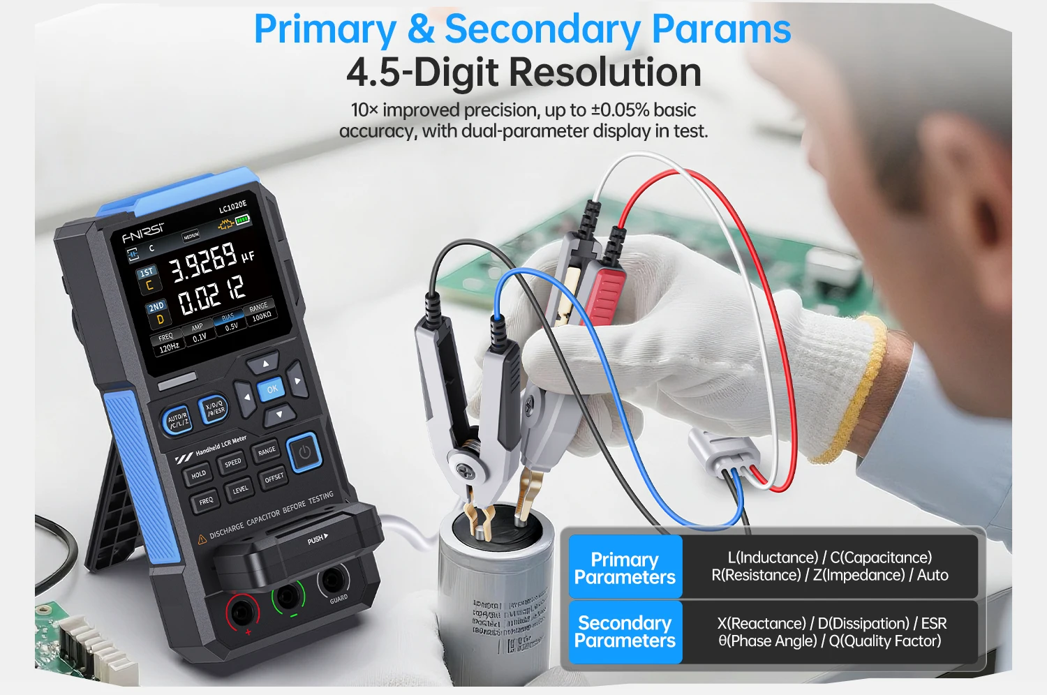 FNIRSI LC1020E High Precision Digital Bridge LCR ESR Tester Resistance Capacitance Inductance Electronic Component Measurement