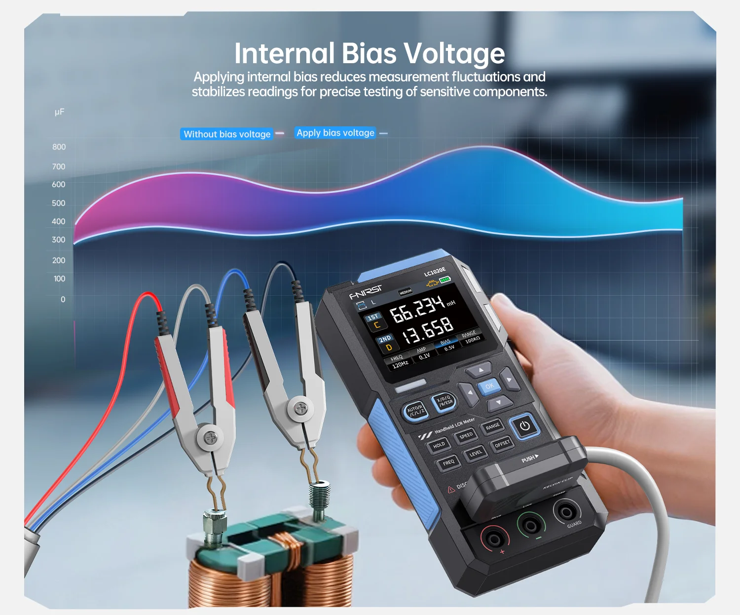 FNIRSI LC1020E High Precision Digital Bridge LCR ESR Tester Resistance Capacitance Inductance Electronic Component Measurement