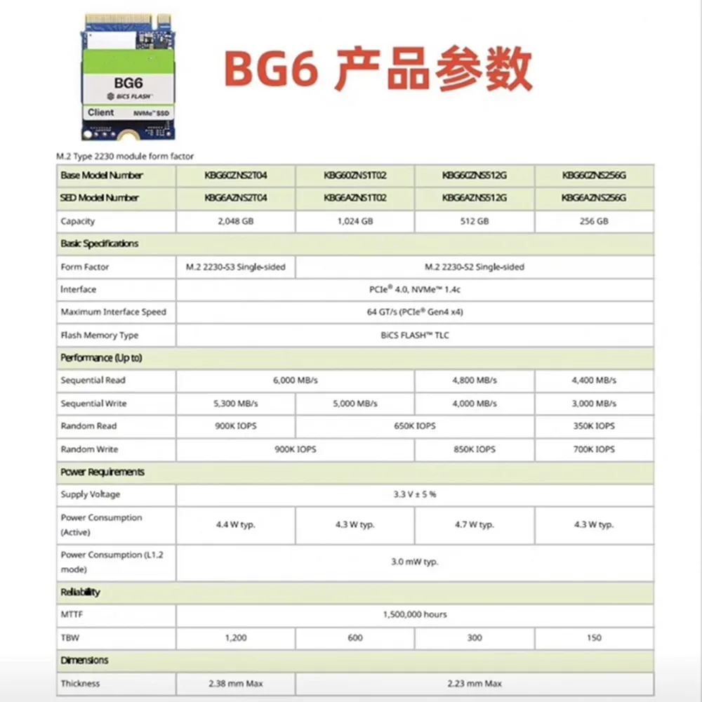 FOR KIOXIA BG6 BG5 BG4 128G 256G 512G 1TB 2230 NVME PCIE3.0 4.0 M.2 Solid State Drive Laptop Supports Steam Deck Handheld Camera