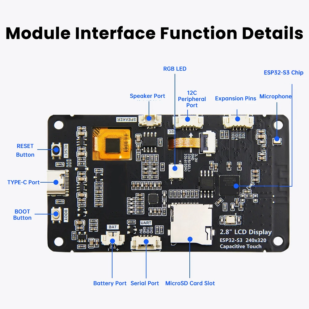 ESP32-S3 Development Board Wifi Bluetooth Intelligent Display Screen 2.8-inch TFT Module Touch Screen Supports Xiaozhi Type C