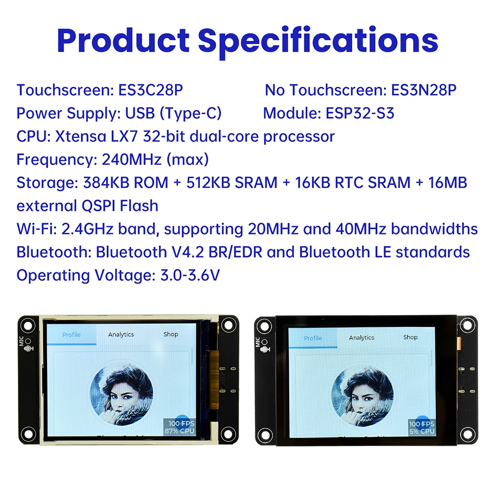 ESP32-S3 Development Board Wifi Bluetooth Intelligent Display Screen 2.8-inch TFT Module Touch Screen Supports Xiaozhi Type C