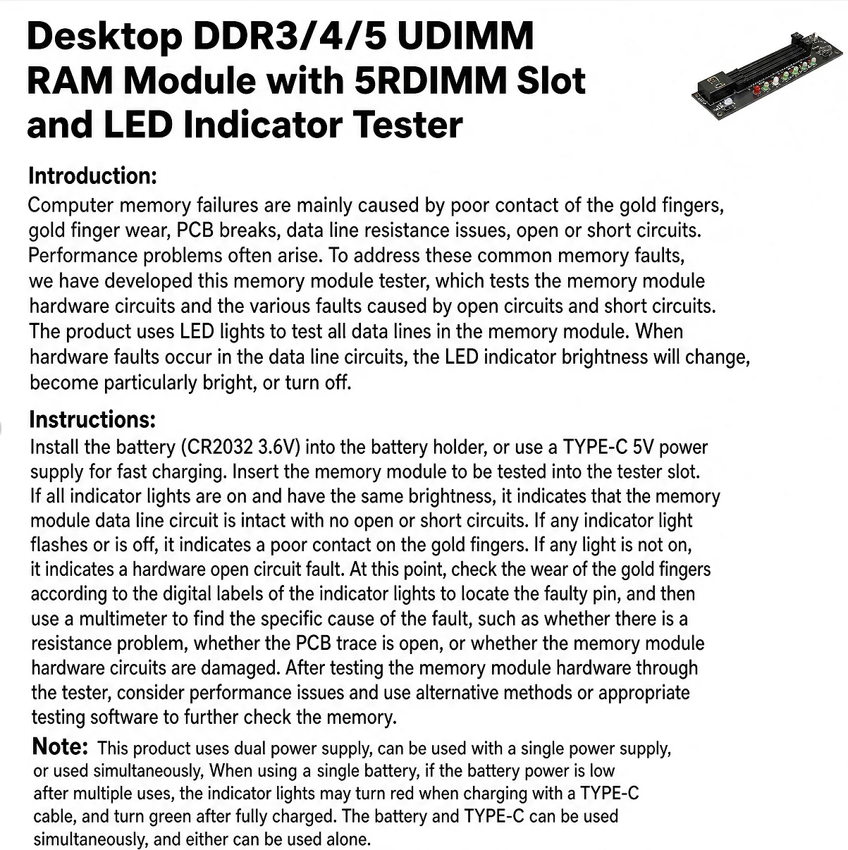 Server 4 in 1 Memory Tester With LED Indicator Suitable For DDR3 DDR4 DDR5 UDIMM RDIMM Desktop Server RAM Module Fault Detector