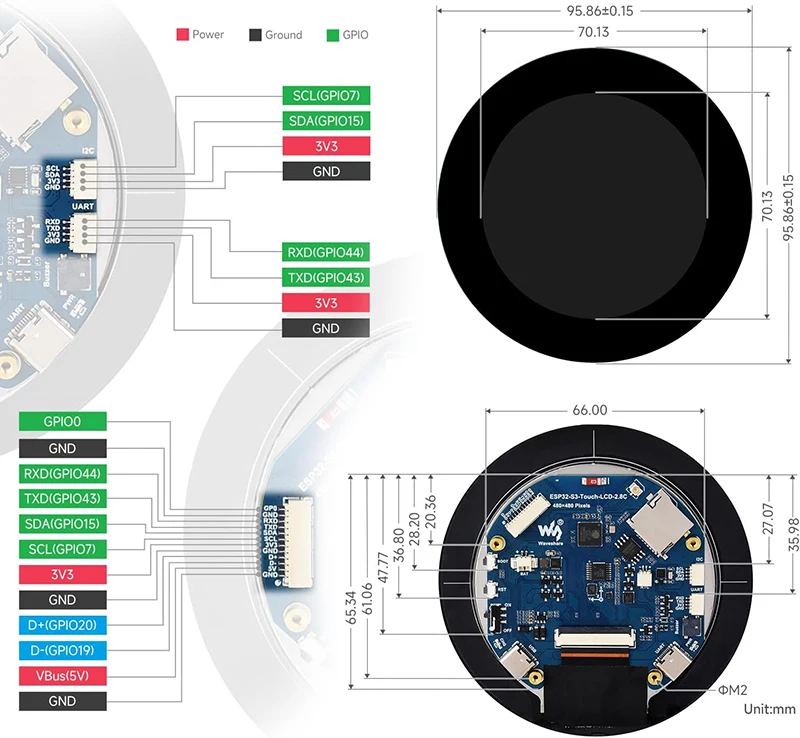Waveshare ESP32-S3 2.8inch IPS Touchscreen Round LCD Development Board 32-bit LX7 Processor ESP32 Display for ArduinoIDE ESP-IDF