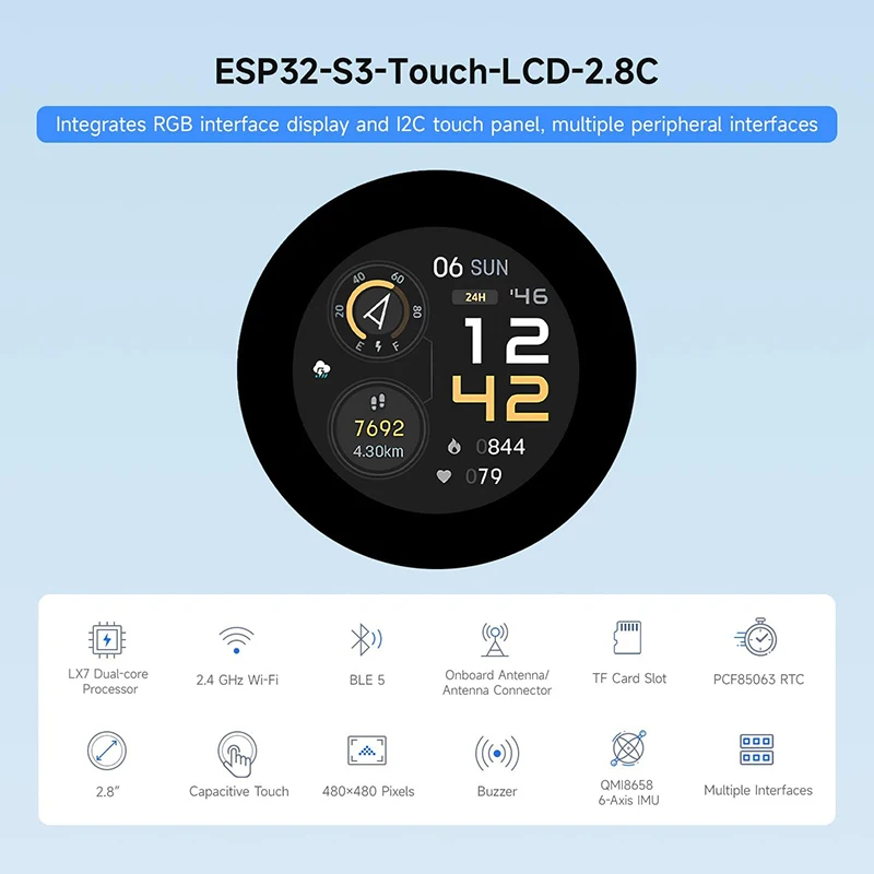 Waveshare ESP32-S3 2.8inch IPS Touchscreen Round LCD Development Board 32-bit LX7 Processor ESP32 Display for ArduinoIDE ESP-IDF