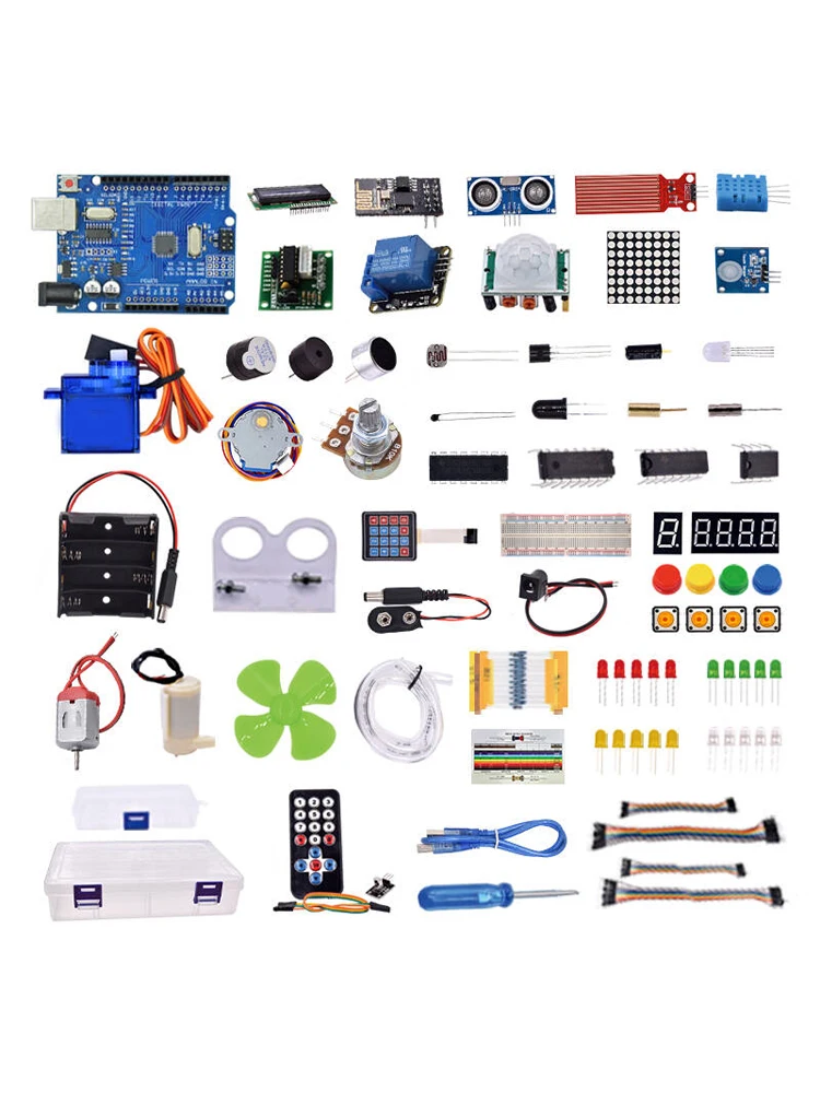 Super Starter kit with wifi module, 130 motor, HC-SR501, 1602, relay, water sensor, HC-sr04, RGB module for Arduino Diy Kit