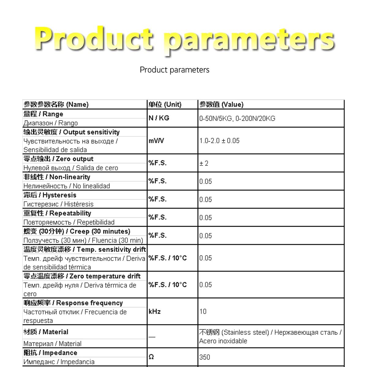 Mini Column Force Weighing Sensor Load Cell 5-10V 350Ω 5kg 10kg 20KG 2.0mV/V 350ohm Compression Weighing Sensor Press Force