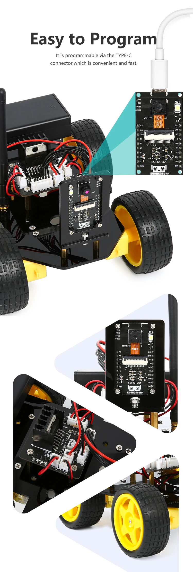 4WD Smart Robot Car ESP32 Camera Wifi Automation Kit For Arduino Programming ESP Robot with Antenna Learning Complete Coding Kit