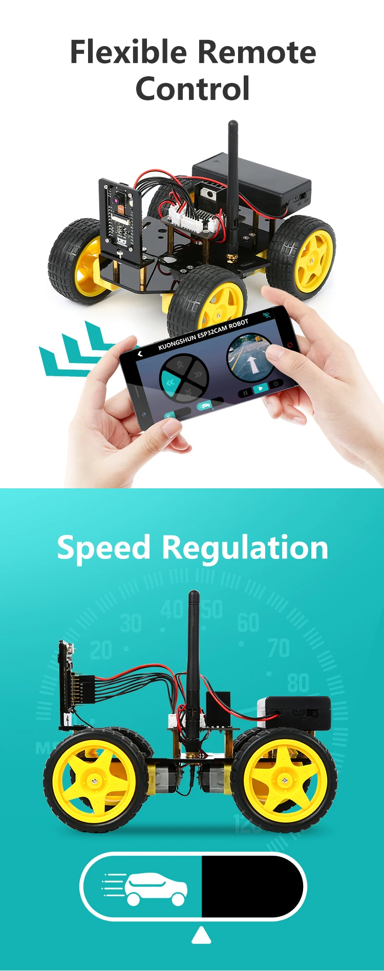 4WD Smart Robot Car ESP32 Camera Wifi Automation Kit For Arduino Programming ESP Robot with Antenna Learning Complete Coding Kit