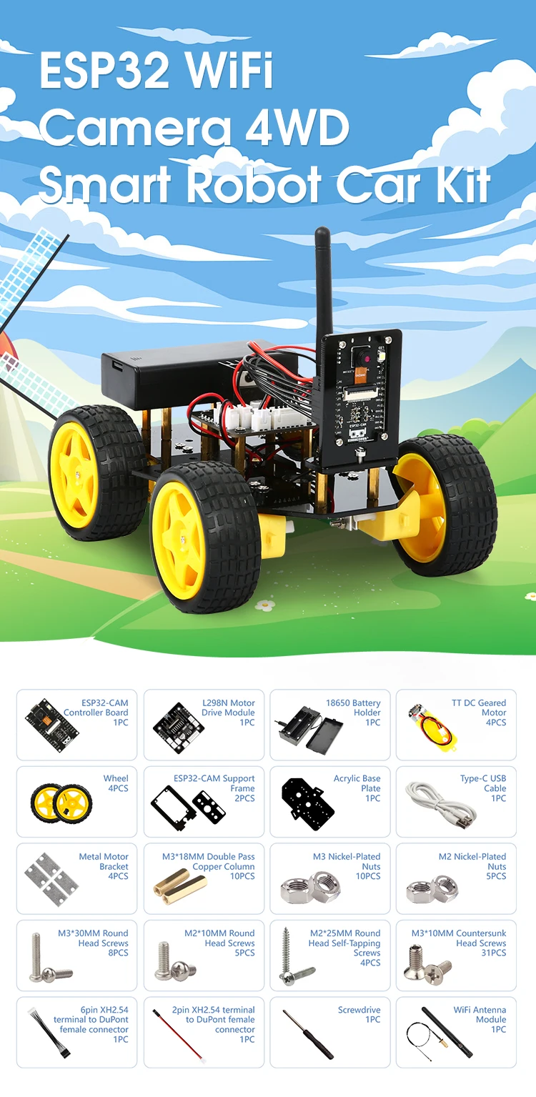 4WD Smart Robot Car ESP32 Camera Wifi Automation Kit For Arduino Programming ESP Robot with Antenna Learning Complete Coding Kit