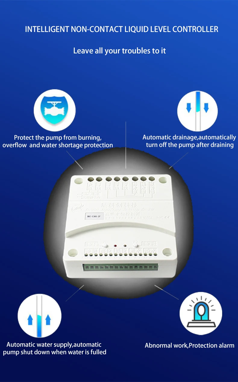 XKC-C383 Automatic Pumping and Drainage Water Liquid Level Controller,DC12V-24V/AC110V-220V Non-contact Level Sensors