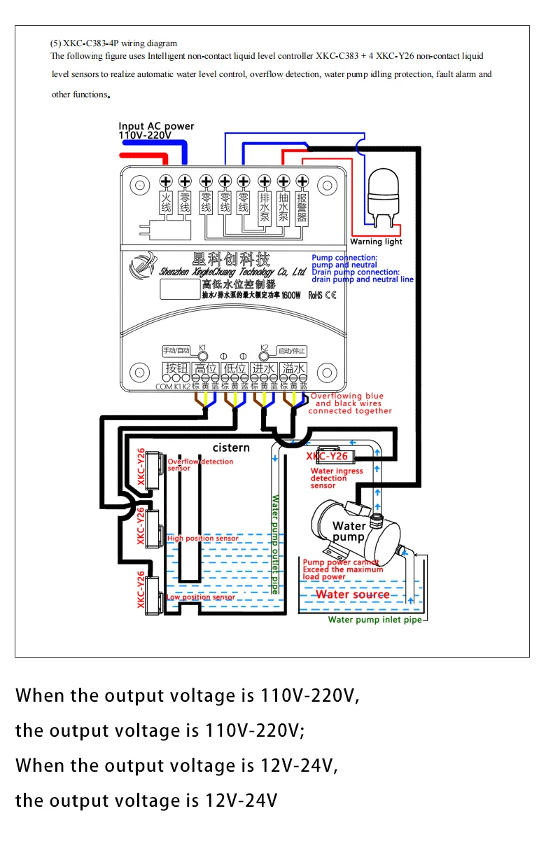 XKC-C383 Automatic Pumping and Drainage Water Liquid Level Controller,DC12V-24V/AC110V-220V Non-contact Level Sensors