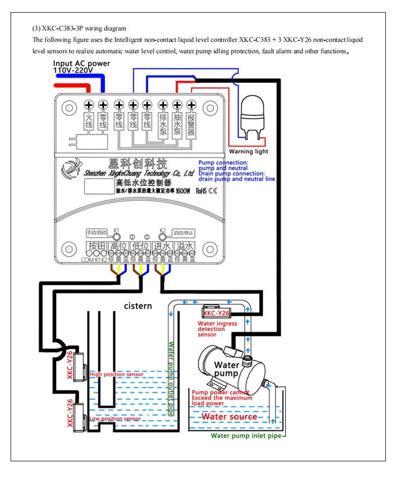 XKC-C383 Automatic Pumping and Drainage Water Liquid Level Controller,DC12V-24V/AC110V-220V Non-contact Level Sensors