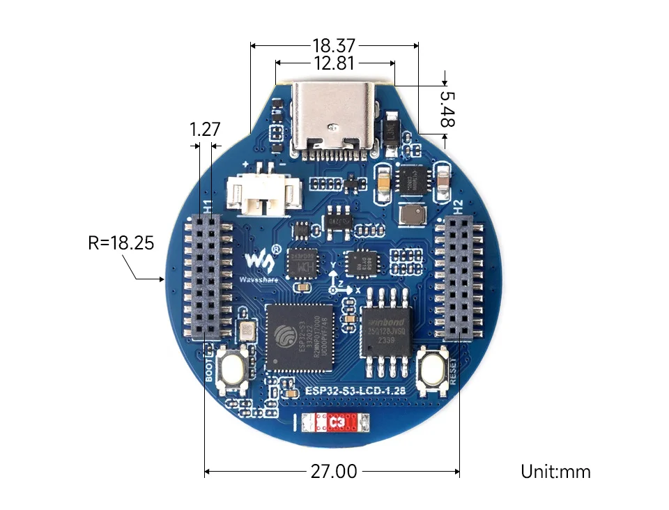 Waveshare ESP32-S3 1.28 inch Touchscreen Round Display Development Board 240X240 Pixel GC9A01 Driver for Arduino IDE MicroPython