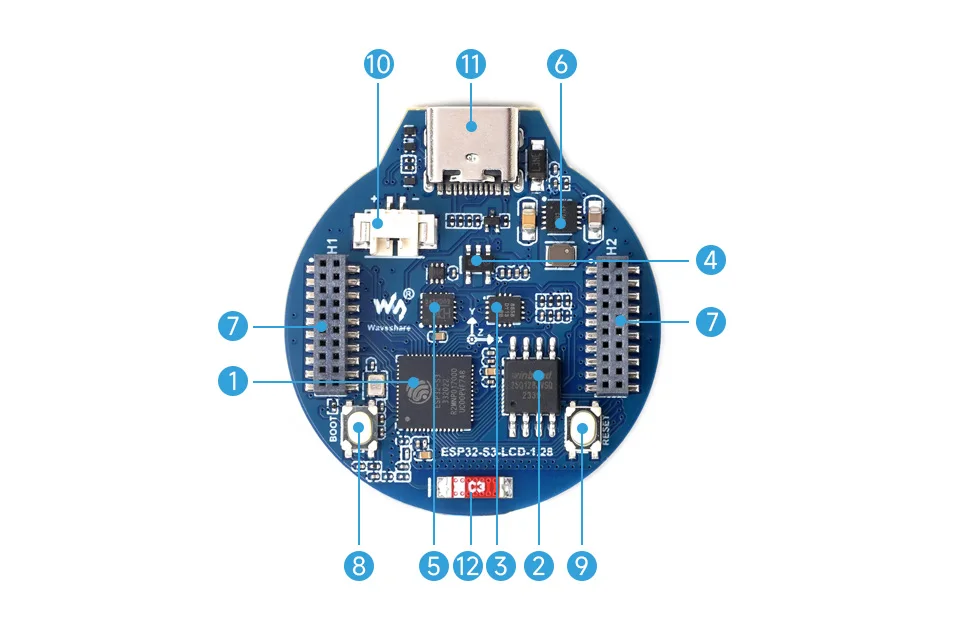 Waveshare ESP32-S3 1.28 inch Touchscreen Round Display Development Board 240X240 Pixel GC9A01 Driver for Arduino IDE MicroPython