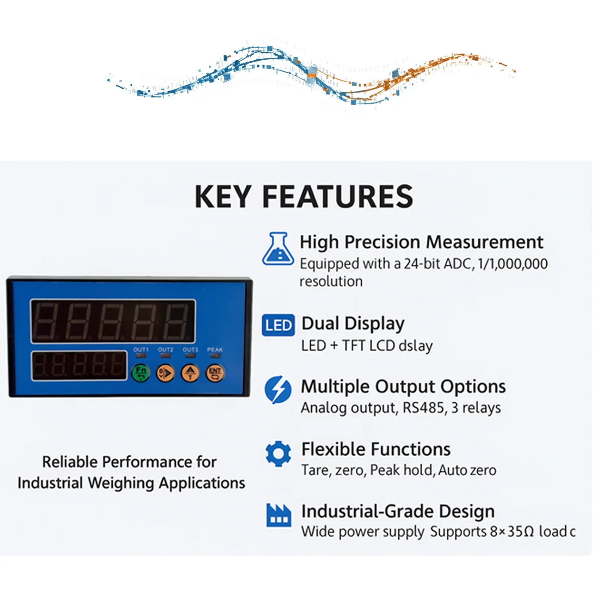 Dual Screen Weight Indicator High Resolution 1/1,000,000 Force Sensor Meter Modbus-RTU 4-20mA Analog Out Relay Control