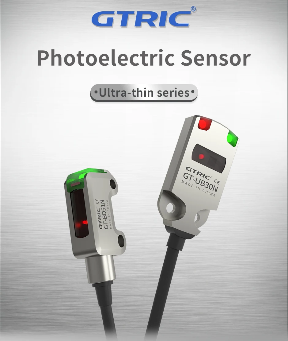 GTRIC Photoelectric Sensor Switch Mini Ultra-thin Diffuse Reflective IP67 Stainless Steel Corrosion Resistant 12-24V DC NPN PNP