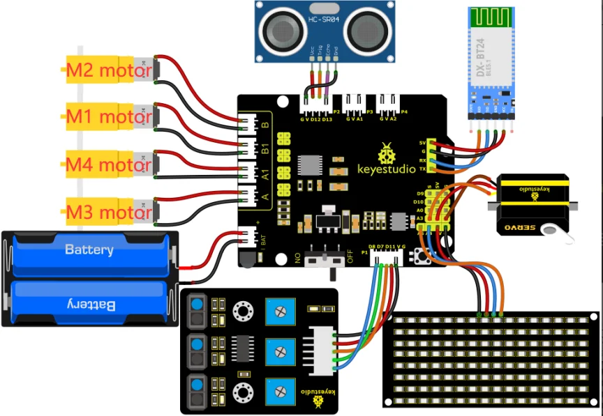 Keyestudio 4WD Multi BT Smart Car for Arduino Kit Robot Upgraded V2.0 W/LED Display Stem EDU /Scratch Programming DIY Robot Car