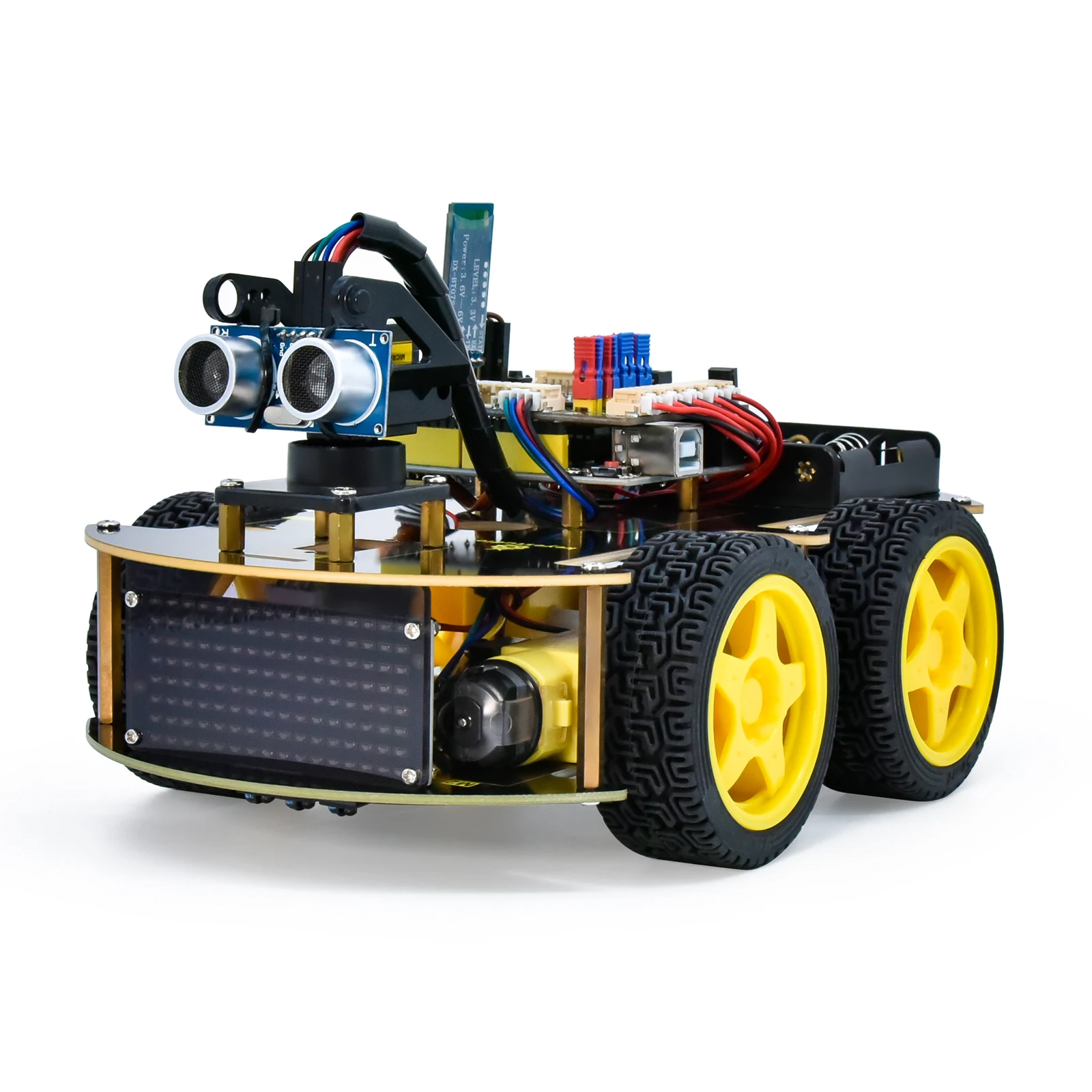 Keyestudio 4WD Multi BT Smart Car for Arduino Kit Robot Upgraded V2.0 W/LED Display Stem EDU /Scratch Programming DIY Robot Car