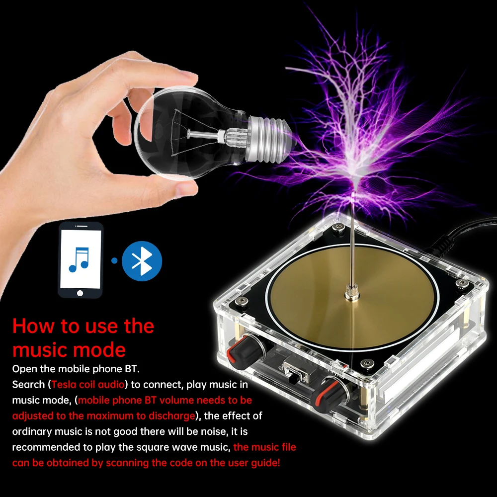 Music Tesla Coil Bluetooth/AUX Dual Mode Music Box Artificial Lightning AC110-240V Touchable Audio Input Science Experiment