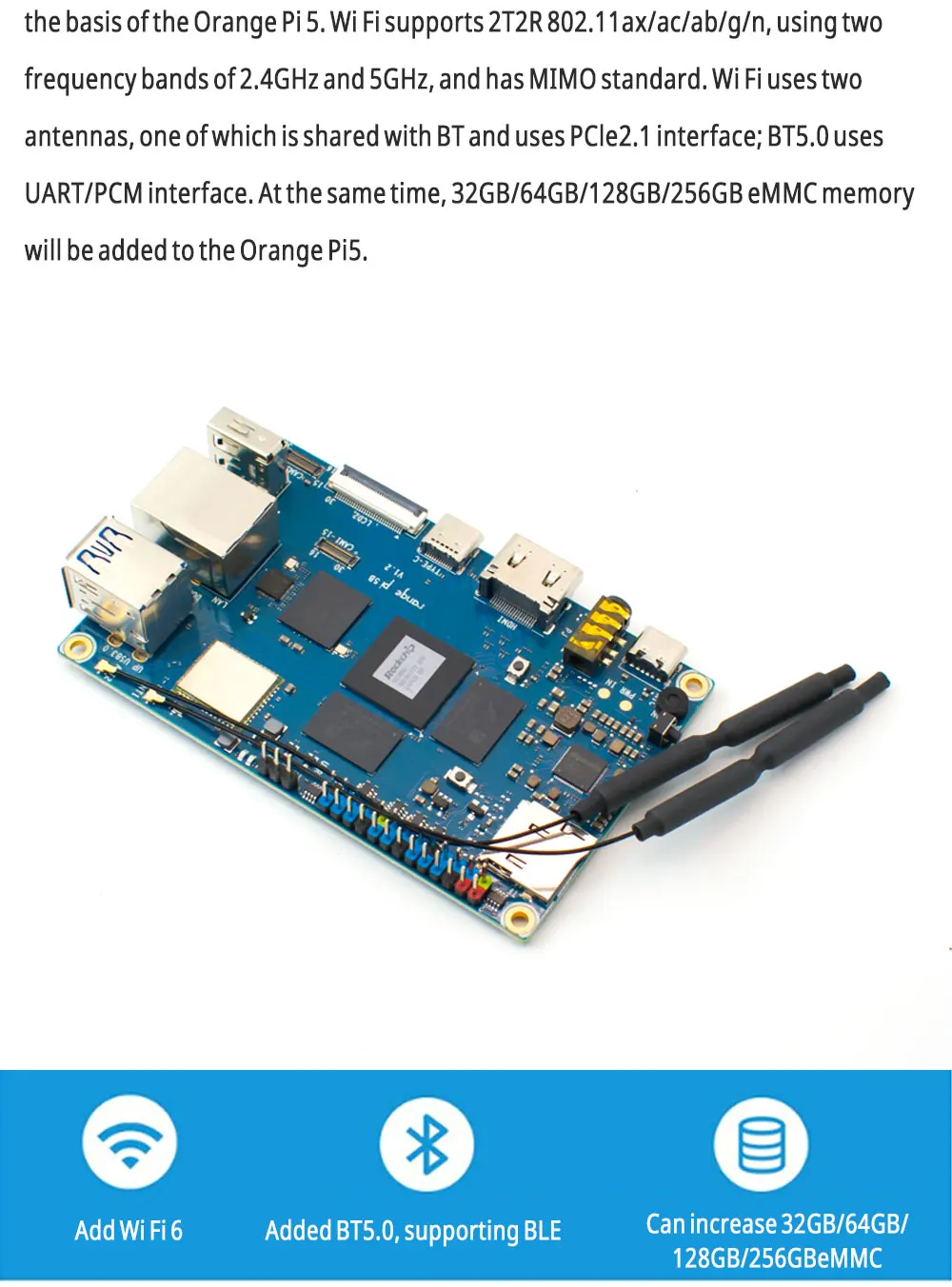 LIZAO Orange Pi 5B Development Board, RK3588S 8-Core Processor, 4-32GB RAM, 32-256GB EMMC, Wi-Fi 6 for IoT & Home Automation