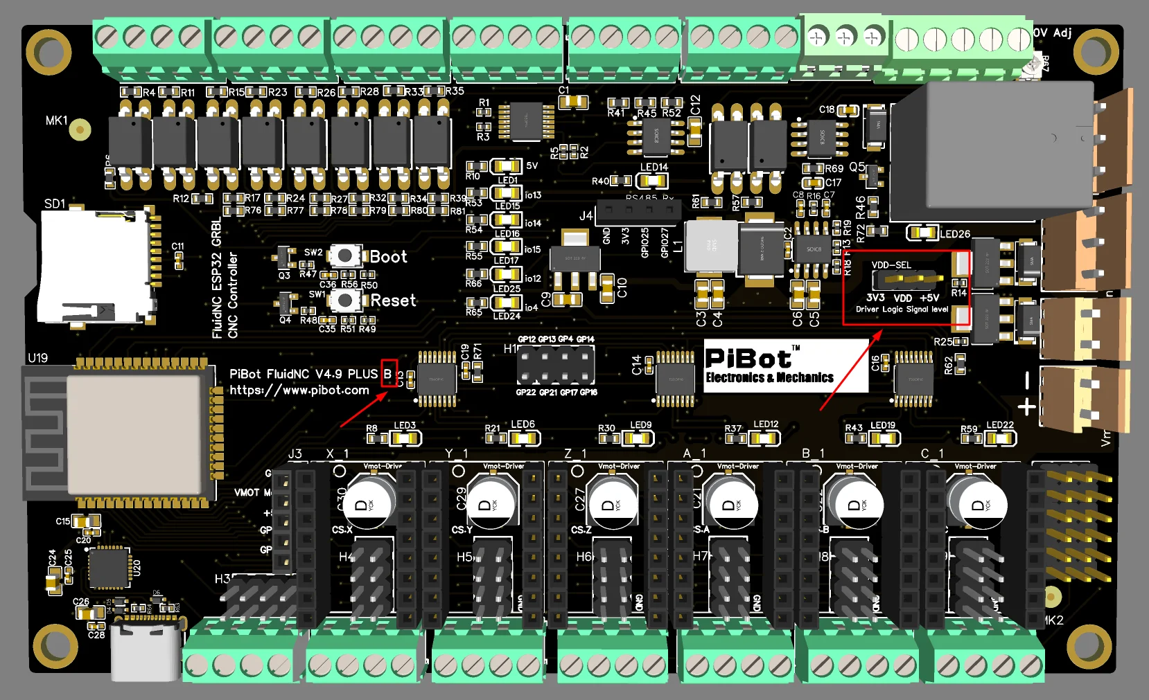 PiBot FluidNC ESP32 GRBL CNC Controller V4.96 Pro (Includes OLED, Antenna, XH2.54 Wire and Jumper Caps)