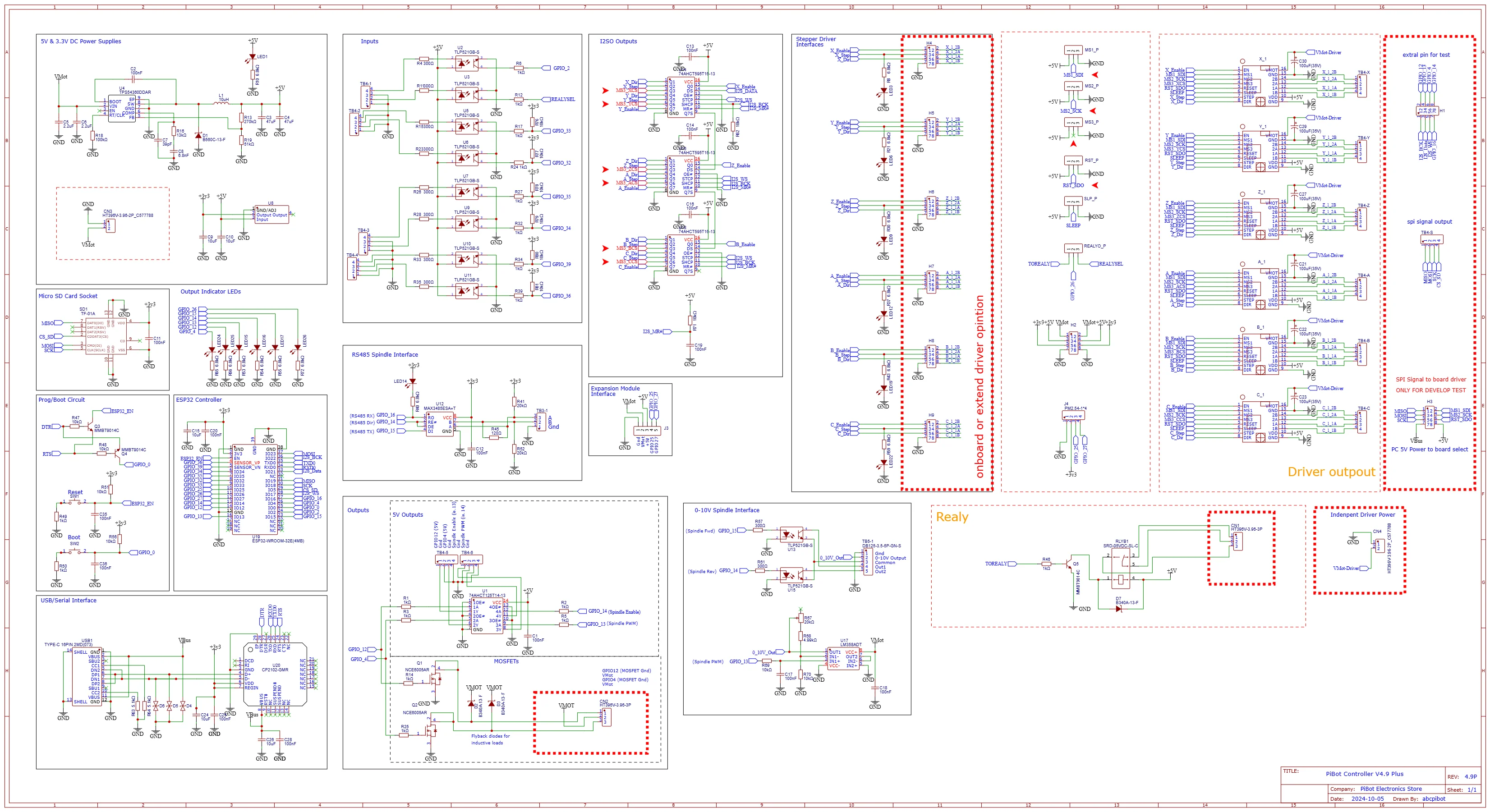 PiBot FluidNC ESP32 GRBL CNC Controller V4.96 Pro (Includes OLED, Antenna, XH2.54 Wire and Jumper Caps)