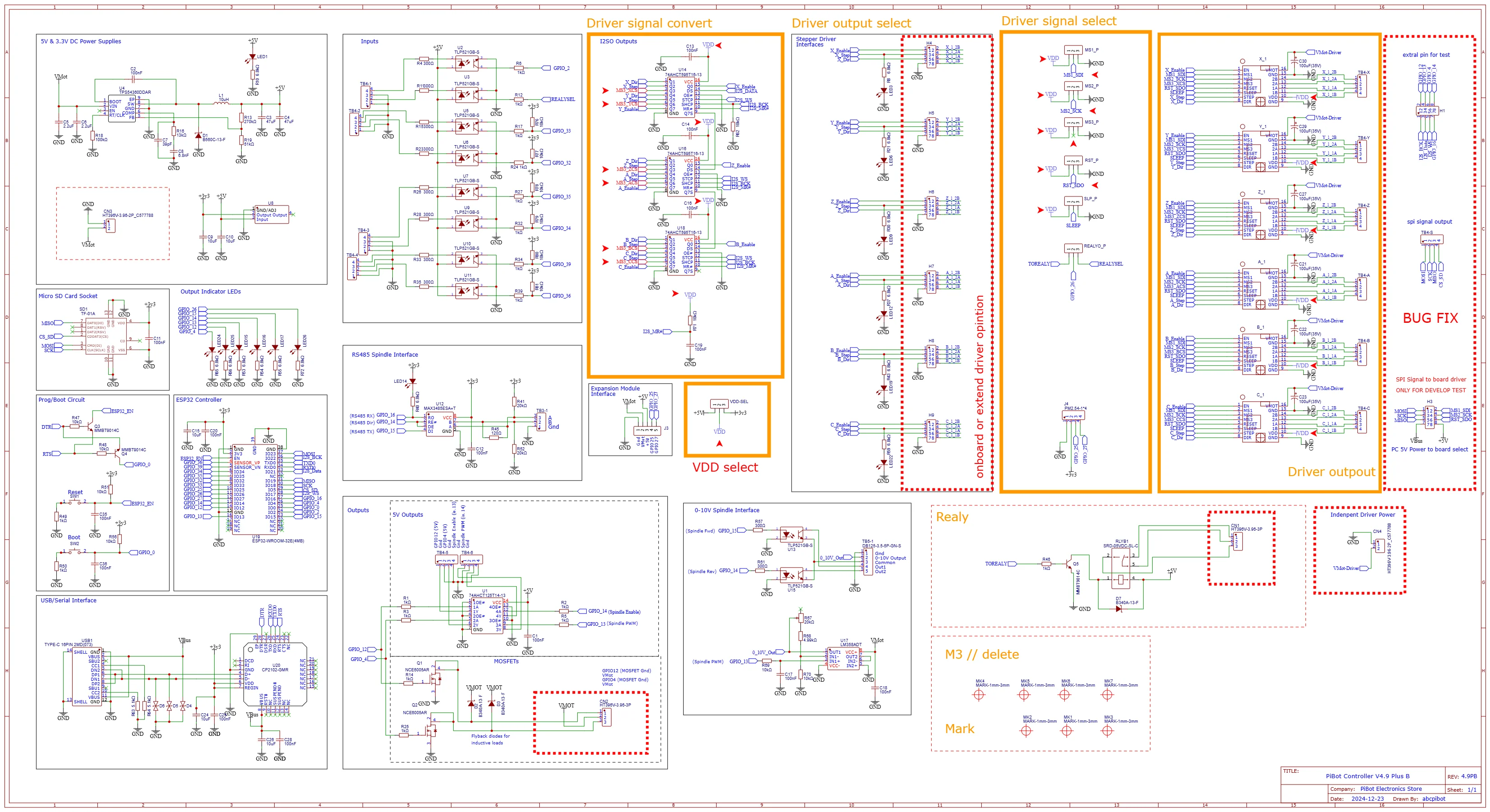 PiBot FluidNC ESP32 GRBL CNC Controller V4.96 Pro (Includes OLED, Antenna, XH2.54 Wire and Jumper Caps)