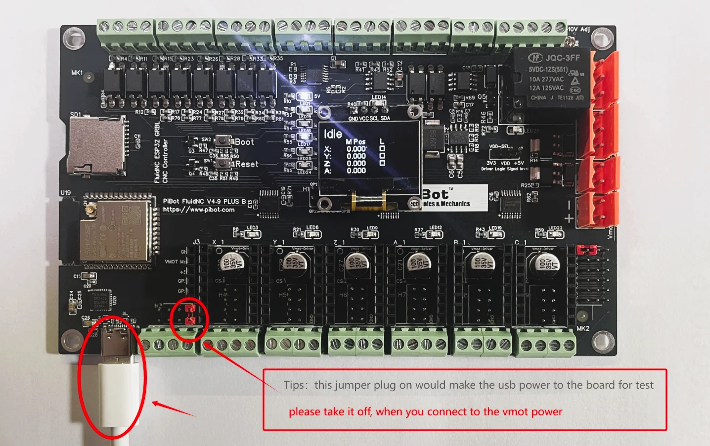 PiBot FluidNC ESP32 GRBL CNC Controller V4.96 Pro (Includes OLED, Antenna, XH2.54 Wire and Jumper Caps)