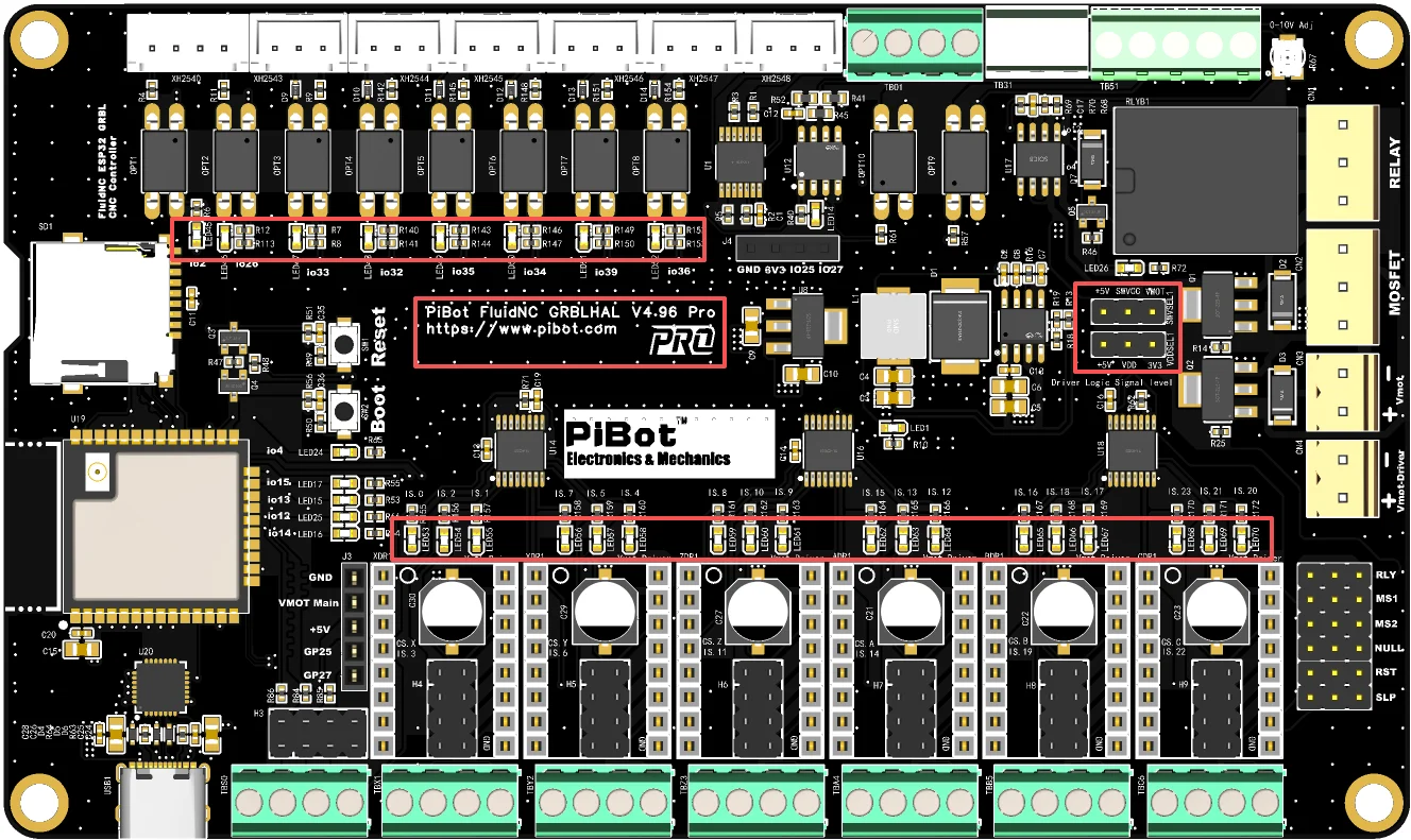 PiBot FluidNC ESP32 GRBL CNC Controller V4.96 Pro (Includes OLED, Antenna, XH2.54 Wire and Jumper Caps)