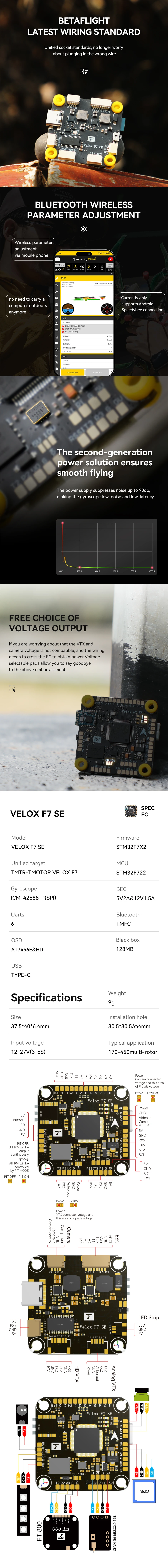 VoltST-HOBBY Velox F7 SE V50A HD Stack FC Flight Controller ESC FPV Racing Drones