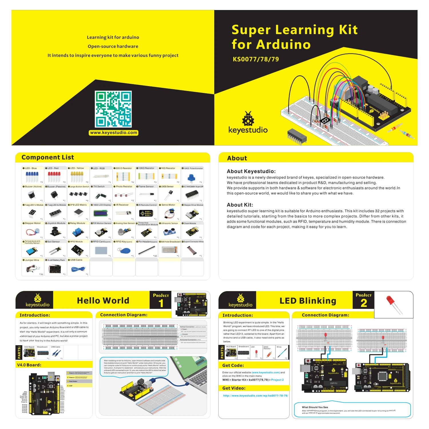 NEW Upgraded Keyestudio Super Starter kit with V4.0 Board for Arduino Starter kit for UNOR3 32Projects + Tutorial W/Gift Box